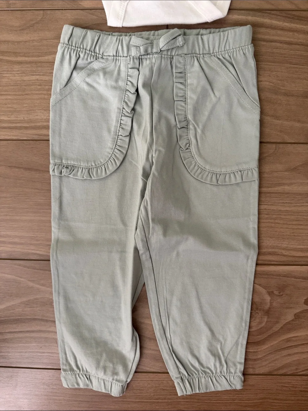 Girls' White Butterfly Bodysuit and Sage Green Jogger Pants Set